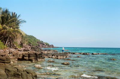 Scenic view of sea against clear sky