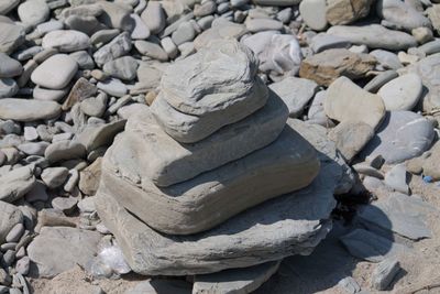 High angle view of stones on rocks