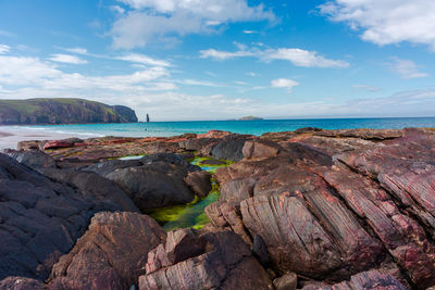 Sandwood bay beach, nc500 attraction, north west scotland in sunny summer day