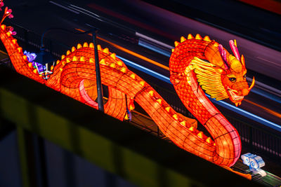 Close-up of illuminated dragon lantern