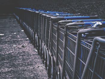 Close-up of empty shopping carts