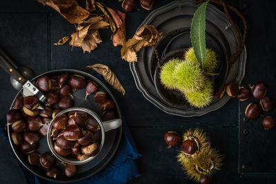 Close-up of chestnuts on table