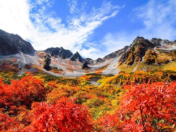 Scenic view of mountains against sky during autumn