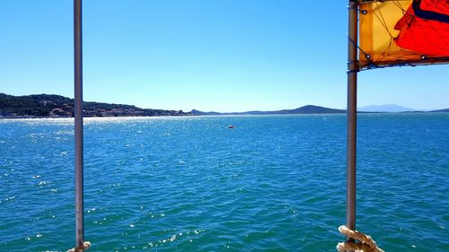 Scenic view of sea against clear blue sky