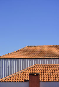 Roof of building against clear blue sky