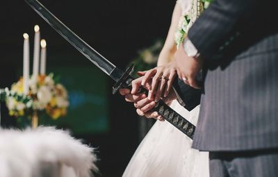 Close-up of bride and groom 