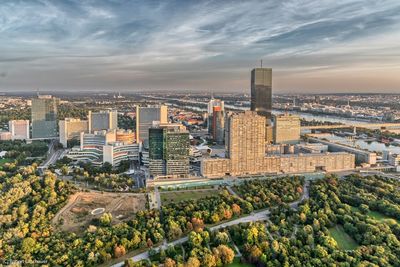 High angle view of buildings in vienna against sky