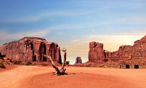 Monument valley against blue sky