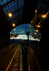 Railroad station platform at night