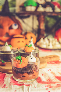 Close-up of dessert on table