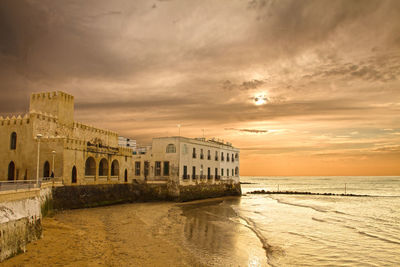 View of sea against cloudy sky during sunset