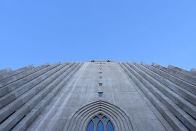 Low angle view of cross against clear blue sky