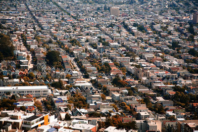 A high angle view of san francisco's districts on a sunny day.