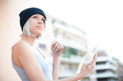 Woman using laptop