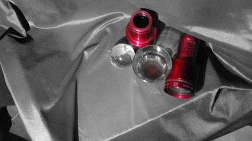 High angle view of red wine