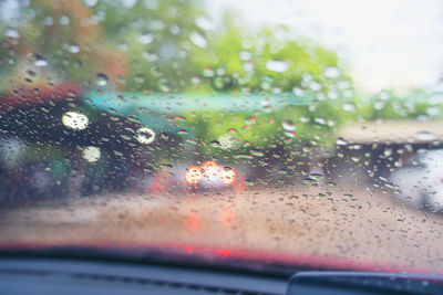 Close-up of raindrops on glass window