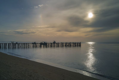 Sunrise at the shore of the sea at thap sakae, prachuap khiri khan, thailand