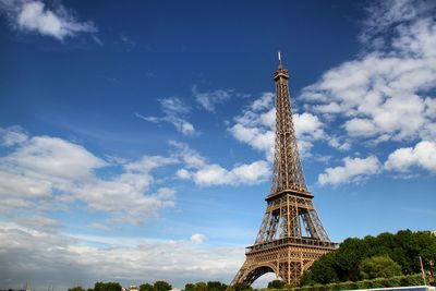 Low angle view of eiffel tower against sky