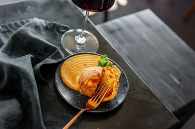 High angle view of food on table