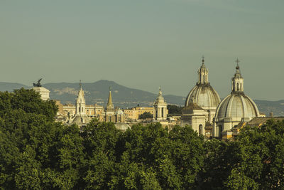 View of trees and buildings against sky