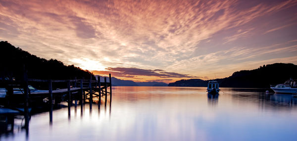 Scenic view of lake against sky during sunset