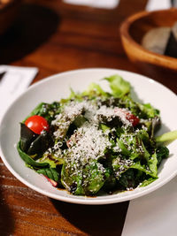 Close-up of food in plate on table