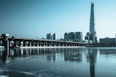 Bridge over river against clear sky