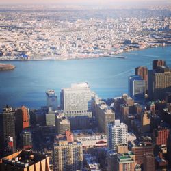 High angle view of city at waterfront