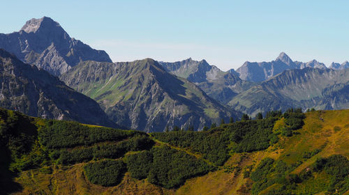 Scenic view of mountains against clear sky