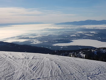 Scenic view of landscape against sky during winter