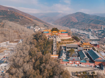 High angle view of townscape against sky