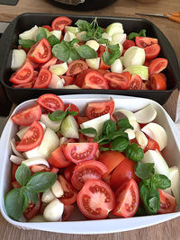 High angle view of food on table