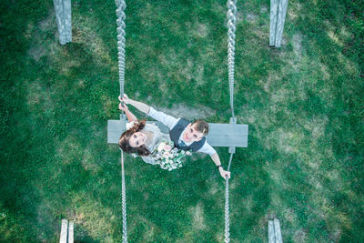 High angle view of swing in playground