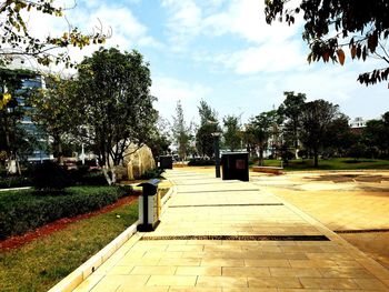 Footpath in park against sky