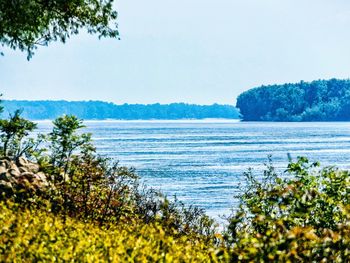 Scenic view of calm sea against clear sky