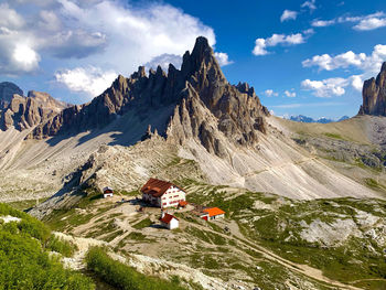 Panoramic view of rocks and mountains against sky