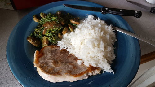 High angle view of meal served in plate