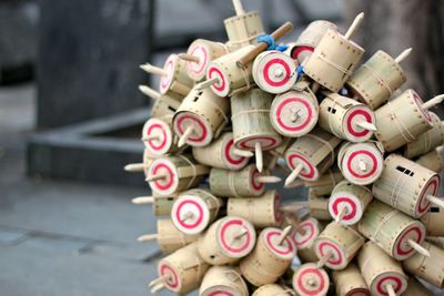 Close-up of multi colored bamboo toy