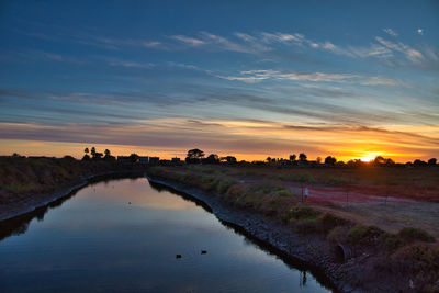 Scenic view of lake against sky during sunset