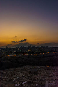 High angle view of townscape against sky at sunset