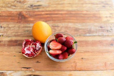 High angle view of fruits on table