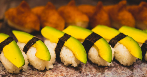 Close-up of sushi on table