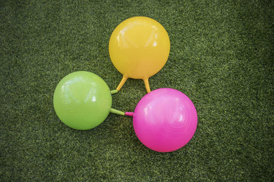High angle view of multi colored balloons