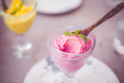 High angle view of ice cream in glass