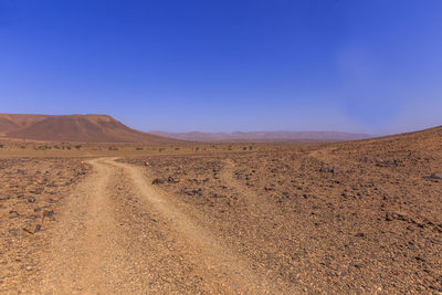 Scenic view of desert against clear blue sky