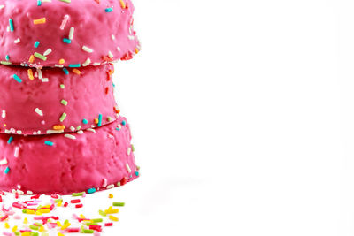 Close-up of cake against white background