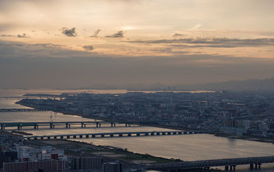 High angle view of bridge over river in city