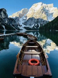 One of the most famous motives for photographers on the lago di braies in italy, the wooden boats.