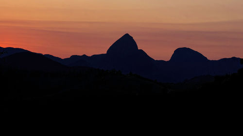 Silhouette of mountain during sunset