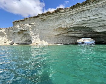 Scenic view of sea against sky, caves in malta 